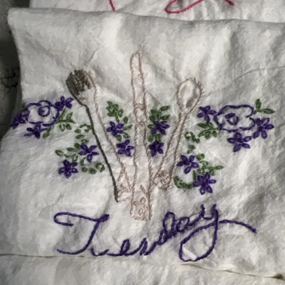 Vintage Lot of 7 Days of The Week Tea Cup Party Flour Sack Towels Dishes Teapot